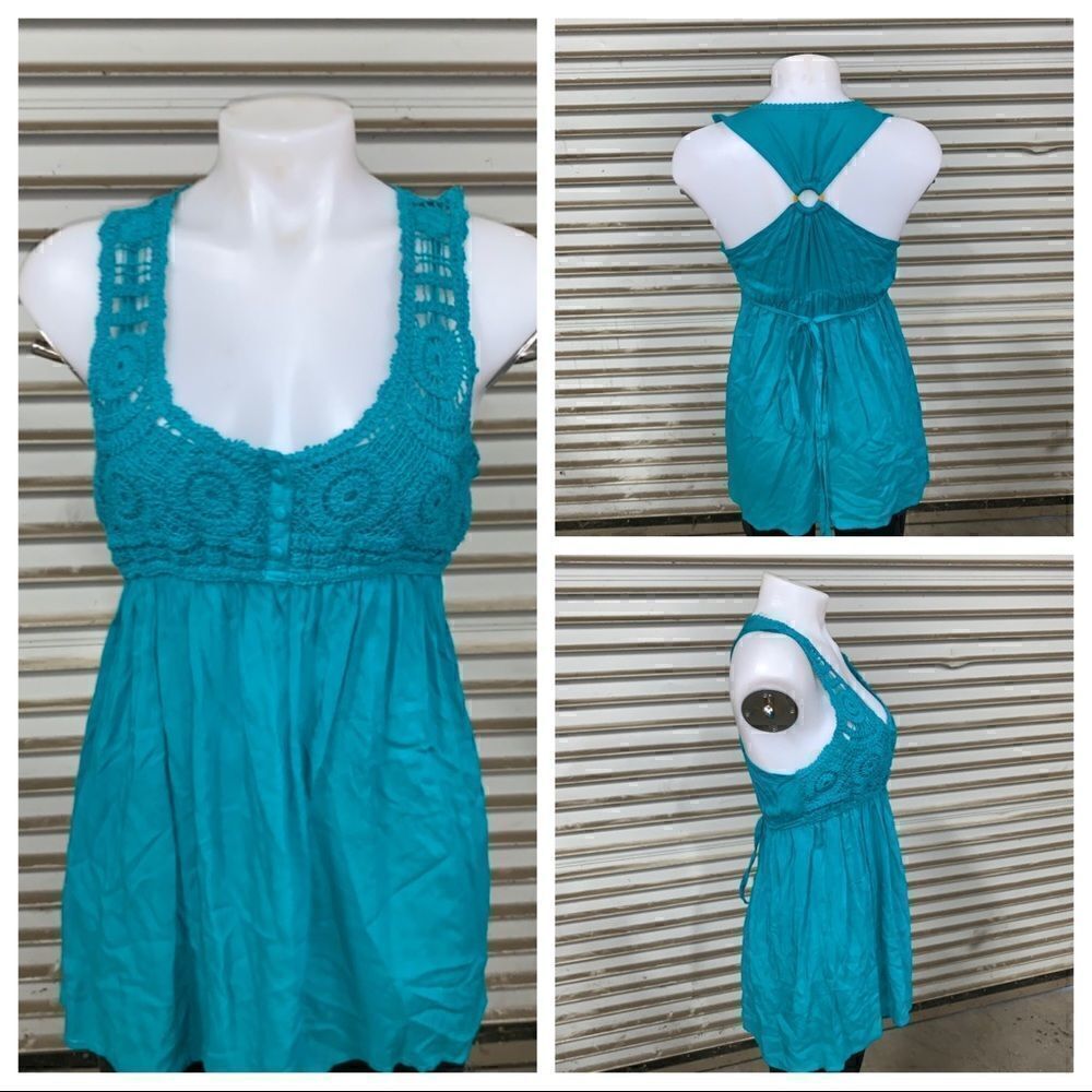 🛍️Poetry clothing green racer back with crochet